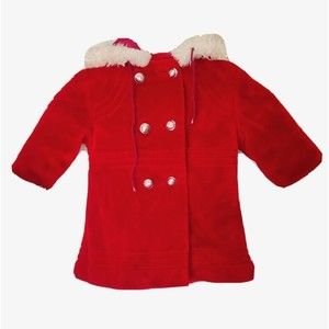 Vintage 70s Sears Coat Hooded Girls Red Christmas 2T Gold Buttons 1970s Hooded